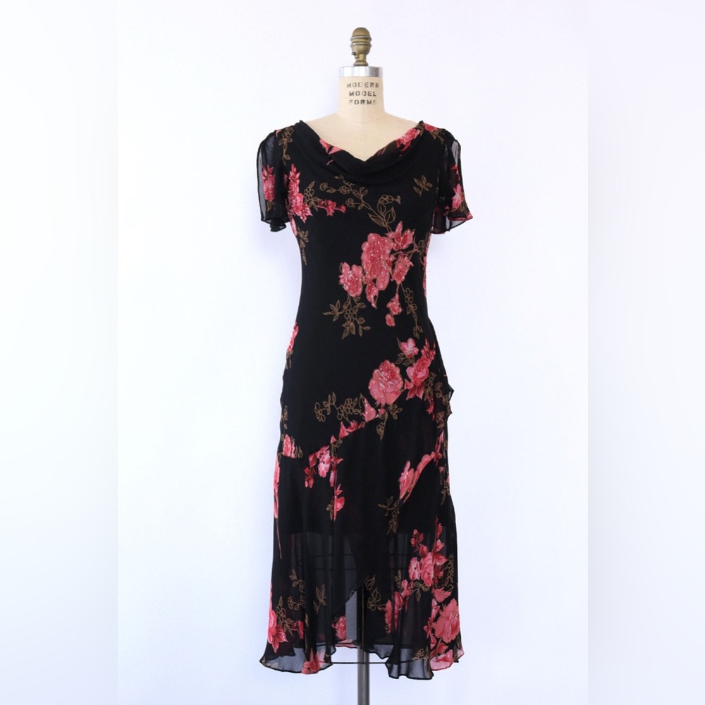 K. Linda Blue women’s vintage 90s y2k floral beaded chiffon maxi dress size 10
